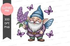 Whimsical fairy gnome with lilac and butterflies clipart Product Image 1