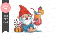 Happy gnome enjoying summer drink clipart Product Image 1