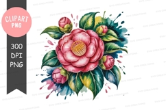 Watercolor pink camellia flower clipart Product Image 1