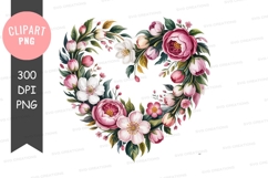 Pink floral heart wreath clipart Product Image 1