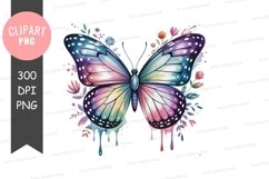 Watercolor rainbow butterfly with floral drips Product Image 1