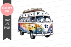 Watercolor starry hippie van clipart Product Image 1