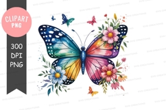 Vibrant watercolor butterfly with gradient wings and floral Product Image 1