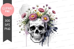 Watercolor skull with flower crown illustration Product Image 1