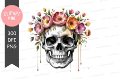 Watercolor skull with flower crown clipart Product Image 1