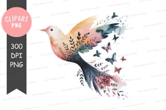Watercolor bird with butterflies and nature silhouette Product Image 1