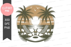 Retro sunset beach scene clipart Product Image 1