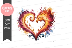 Fiery phoenix heart watercolor clipart Product Image 1