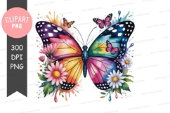 Vibrant watercolor butterfly clipart with flowers Product Image 1