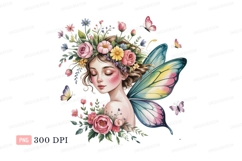 Enchanted fairy adorned with floral crown and butterfly wing Product Image 1