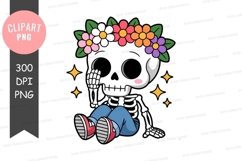 Cute cartoon skeleton sitting with flower crown Product Image 1