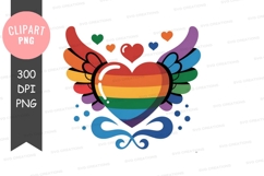 Rainbow pride heart with wings clipart Product Image 1