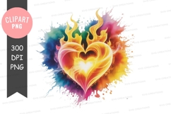 Fiery heart clipart with colorful splash background Product Image 1