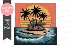 Retro tropical island sunset illustration Product Image 1