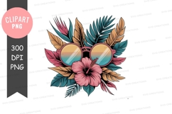 Summer sunglasses and tropical leaves clipart Product Image 1