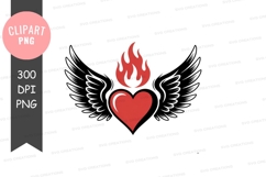 Flaming heart with wings clipart Product Image 1