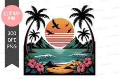 Retro tropical sunset beach illustration Product Image 1