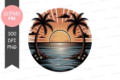 Retro tropical sunset beach clipart Product Image 1
