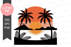 Retro tropical sunset silhouette clipart Product Image 1