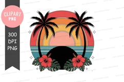 Retro sunset palm trees clipart Product Image 1