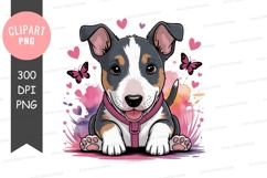 Cute tri-color puppy clipart with hearts and butterflies Product Image 1