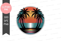 Retro sunset palm trees clipart Product Image 1