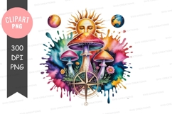 Psychedelic mushroom compass with celestial sun illustration Product Image 1
