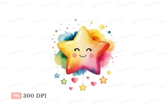 Cheerful star with colorful splashes and hanging hearts Product Image 1