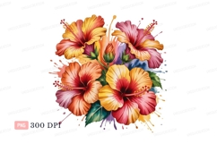 Vibrant hibiscus flowers watercolor splashes floral Product Image 1