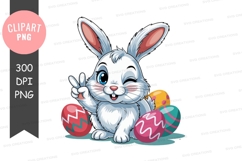 Cute cartoon easter bunny making peace sign Product Image 1