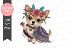 Cute boho chihuahua puppy clipart Product Image 1