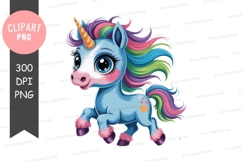 Cute baby unicorn clipart with rainbow mane Product Image 1