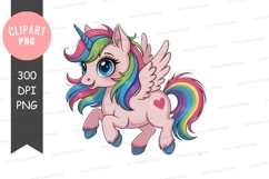 Cute rainbow unicorn pegasus clipart Product Image 1