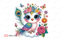 Colorful bird with flower crown and butterflies flowers Product Image 1