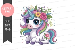 Cute baby unicorn clipart with floral crown Product Image 1