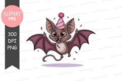 Cute cartoon bat celebrating with party hat Product Image 1