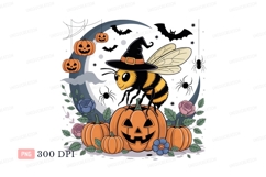 Halloween bee witch on pumpkin moon Product Image 1
