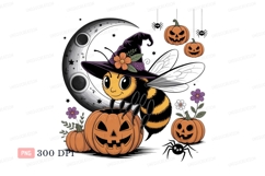 Witch bee with pumpkins and moon image Product Image 1