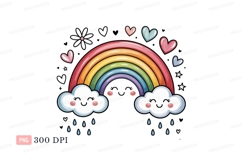 Happy rainbow clouds hearts stars rain image Product Image 1