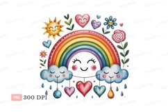 Happy rainbow sun clouds hearts flowers image Product Image 1
