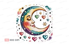 Celestial crescent moon face with hearts stars Product Image 1
