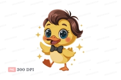 Cute yellow duckling with brown hair and bow tie blue Product Image 1