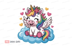 Happy winged unicorn on cloud pegasus rainbow Product Image 1
