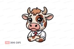 Sad cow crying wearing shirt and tie tears brown Product Image 1