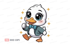 Cute duckling walking with stars cartoon white Product Image 1