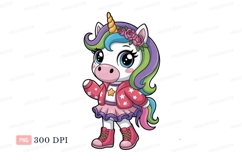 Cute unicorn character with rainbow hair fantasy cartoon Product Image 1