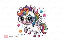 Cute winged unicorn with rainbow mane and glasses image Product Image 1