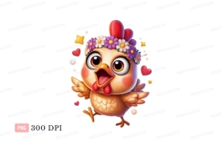 Cheerful chicken wearing flower crown bird fowl Product Image 1