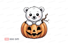 Cute white bear in jack o lantern halloween pumpkin Product Image 1