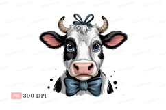 Black and white cow with blue bow image Product Image 1